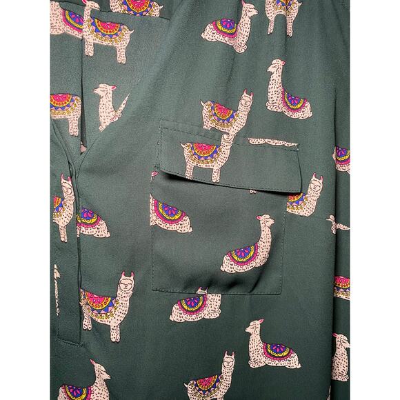 Torrid Harper - Green Llama Print - Quarter Sleeve Shirt - Size 1 - Picture 14 of 14